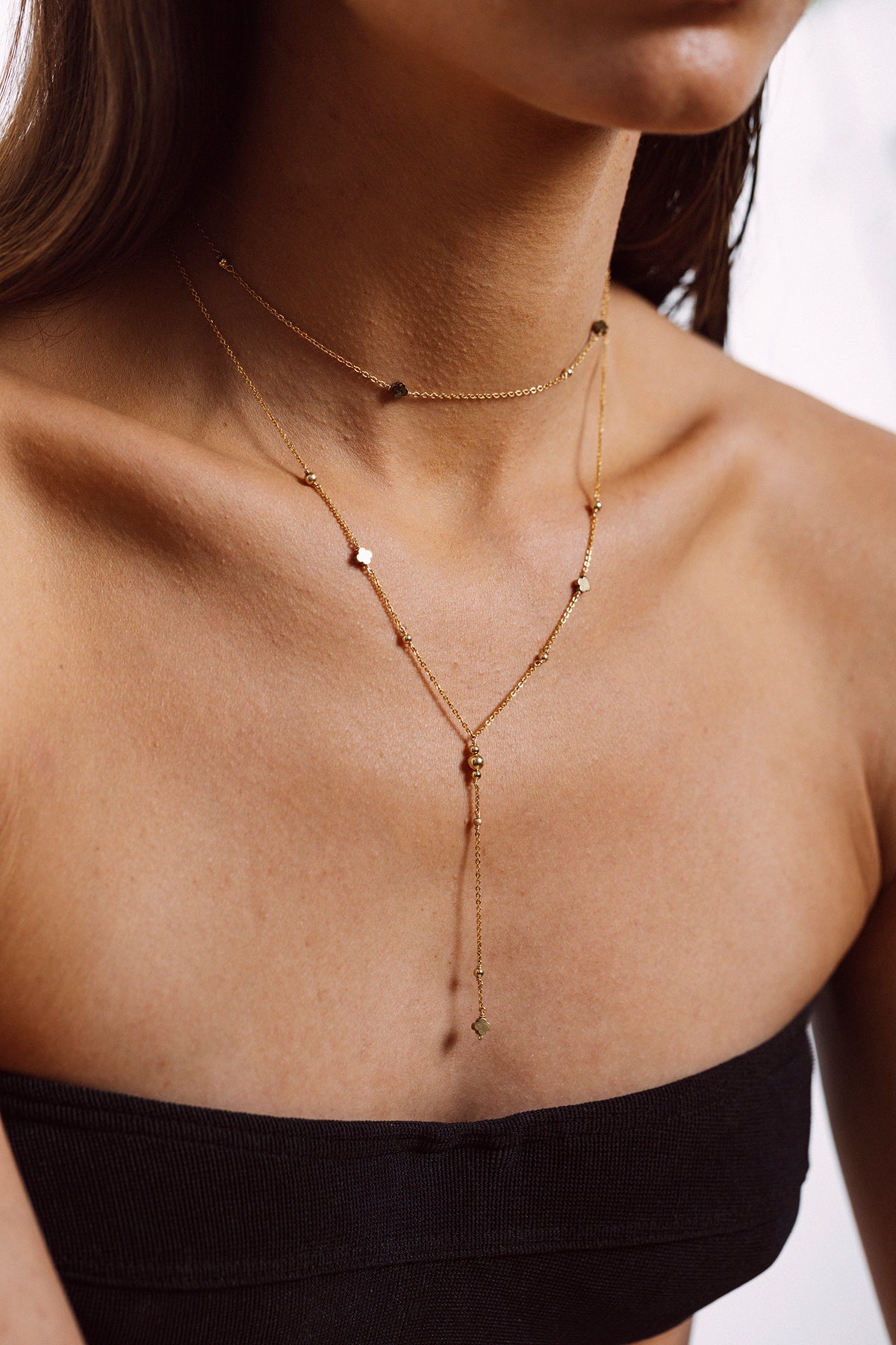 Amaya Rosary Necklace - Pyrite Clover