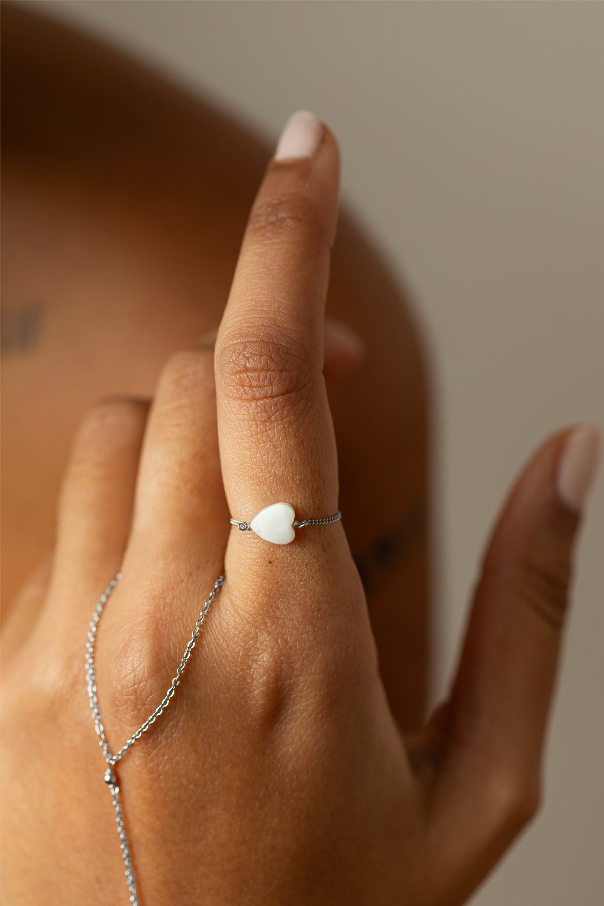Heart chain ring - Mother of pearl - Silver