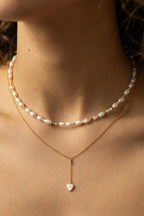 Long necklace - three mother of pearl hearts
