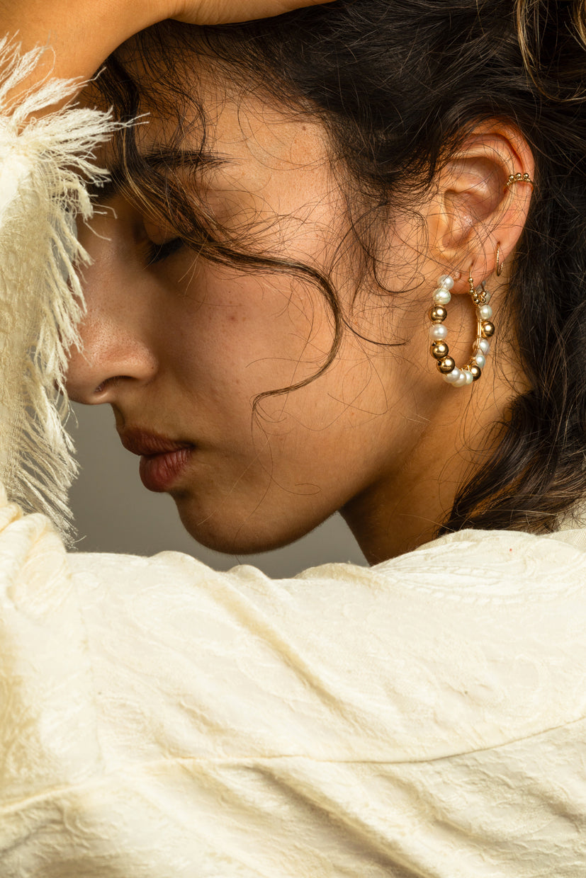 Large Alba hoops - Gold cultured pearl