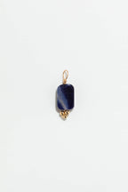 Grand pendentif Grelot à plat, sodalite bleu nuit sertie d'or laminé