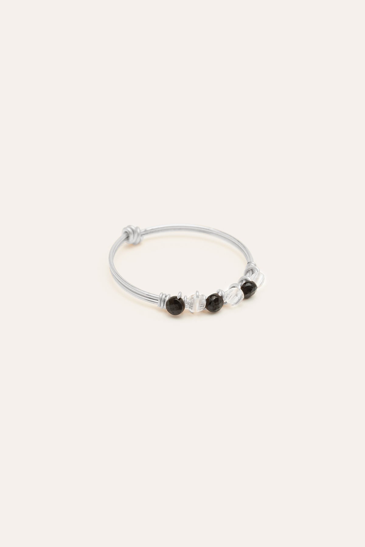 bague en argent en damier cristal de roche et agate 