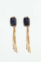 Boucles d'oreilles Louise à plat, sodalite et franges de chaînes dorées