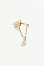 Boucle d'oreille chaîne Mia en or 18 carats, saphir rose clair en goutte, vendue à l'unité