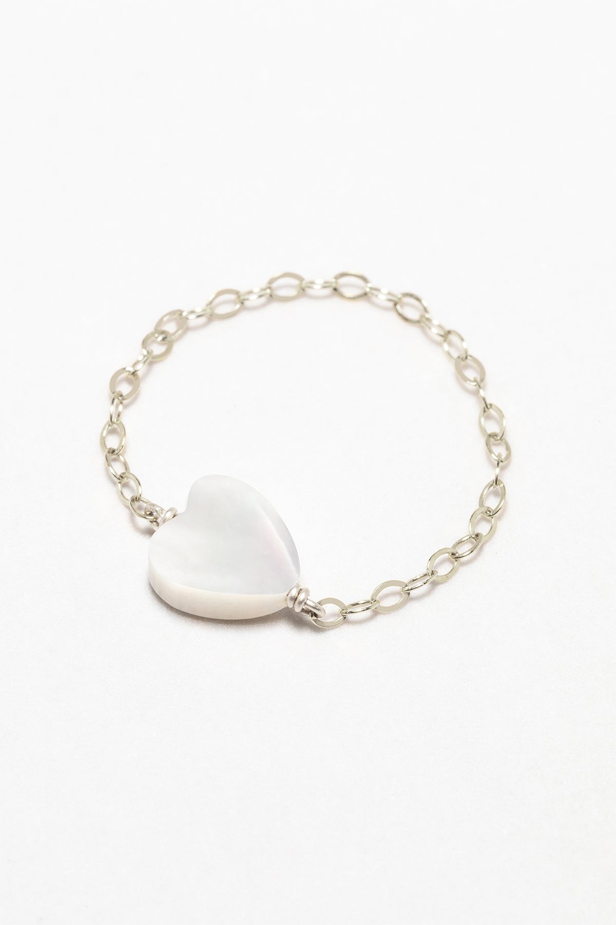 Heart chain ring - Mother of pearl - Silver