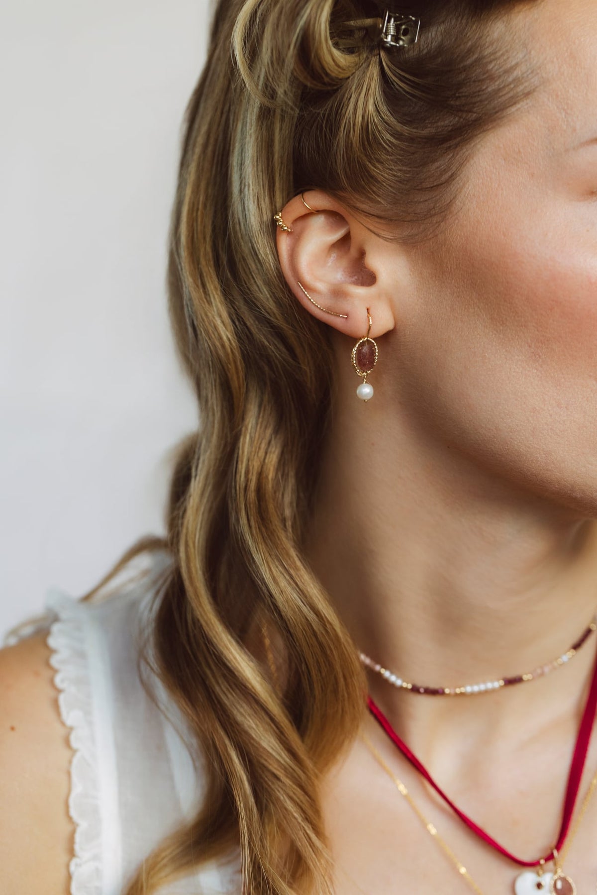 Victoire Earrings - Pink Strawberry Quartz