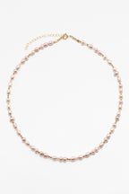 Collier Grain de riz à plat, perles de culture mauves de 3 x 4 mm