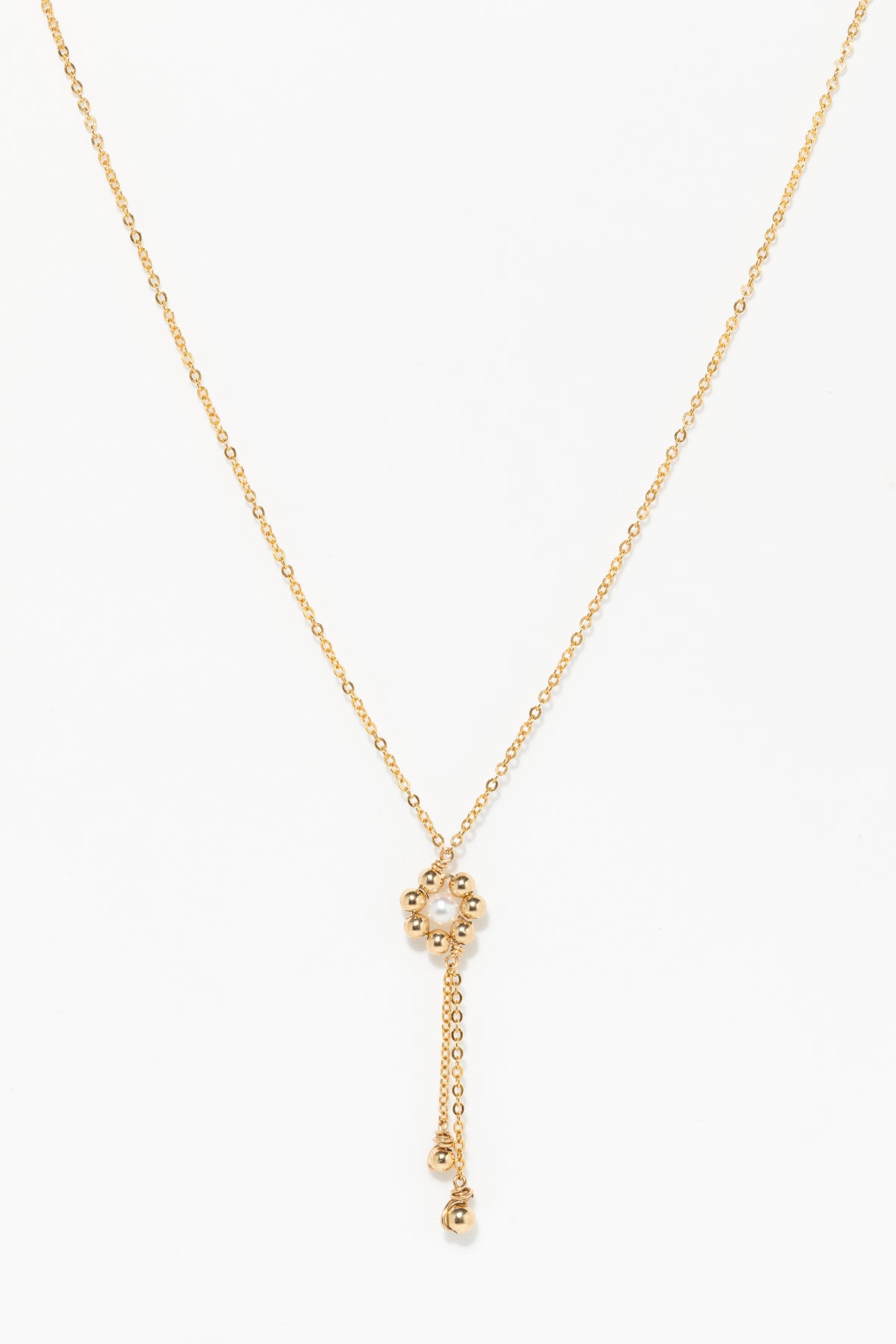 Daisy tie necklace - Cultured pearl