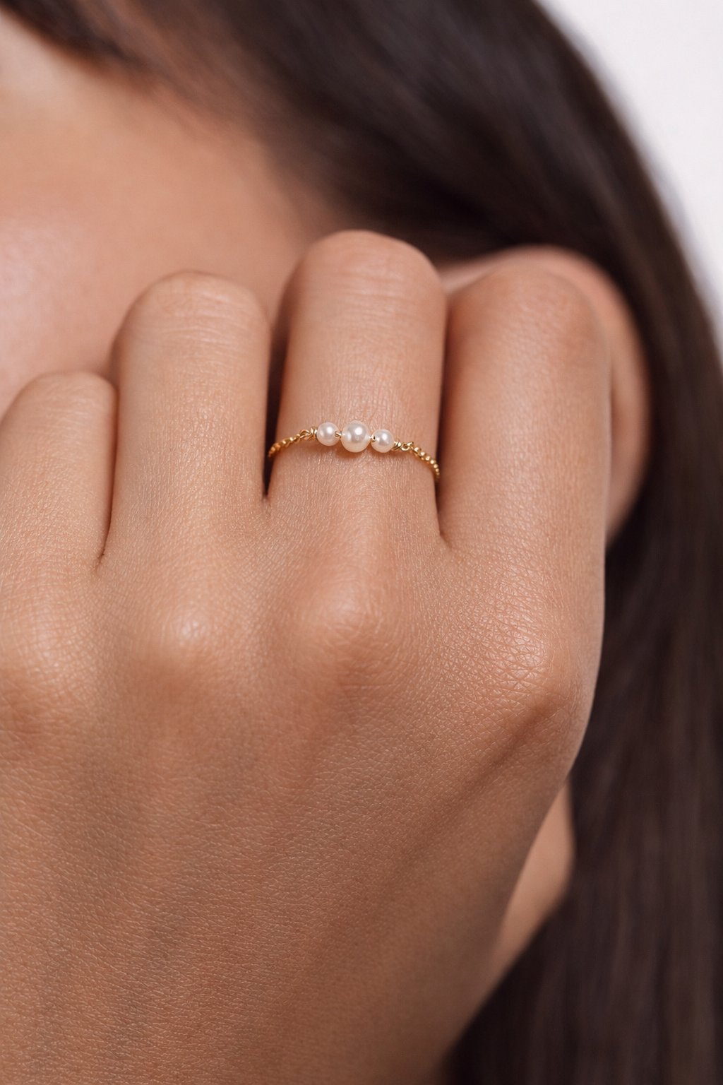 Charming chain ring - Cultured pearls