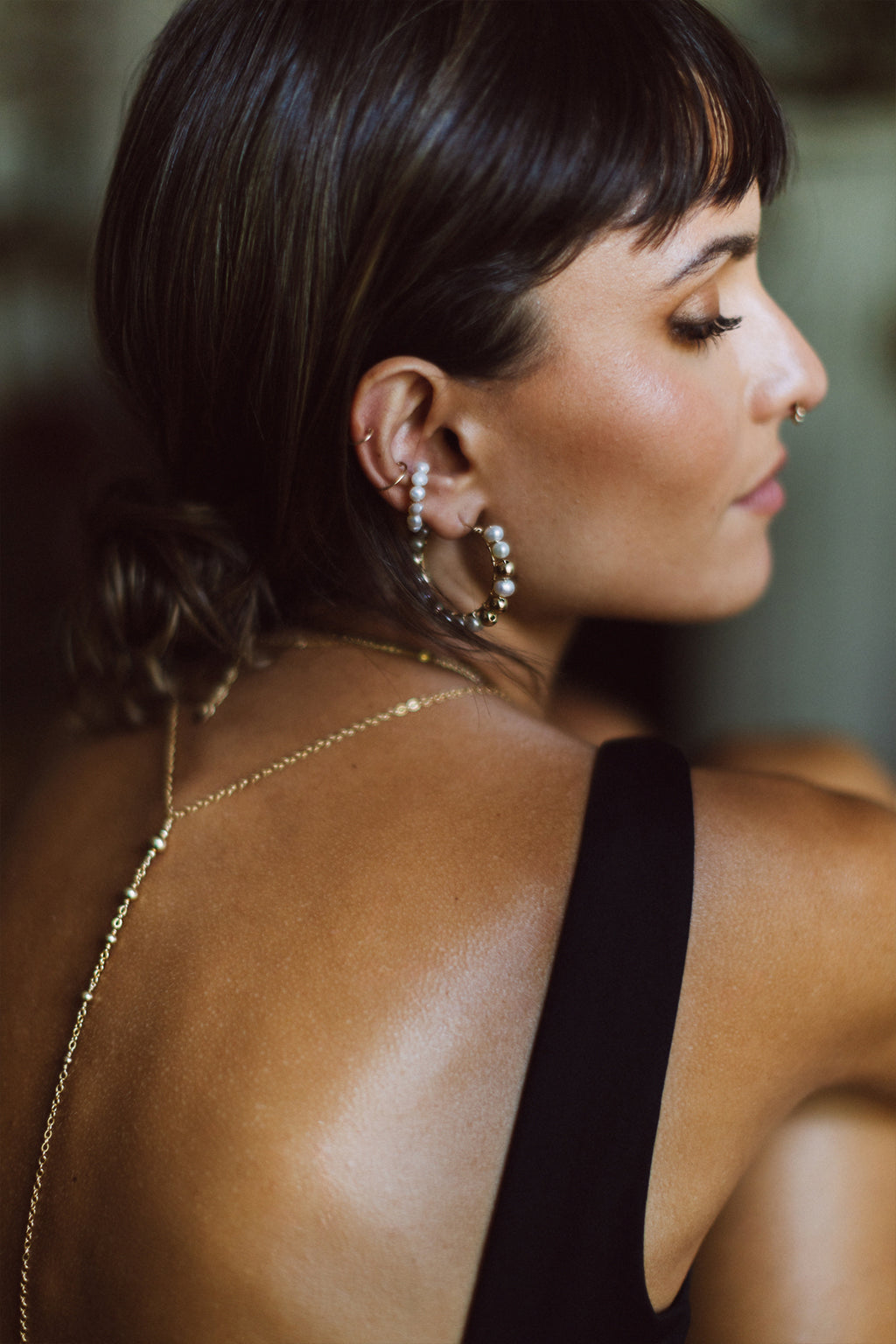 Large Alba hoops - Gold cultured pearl