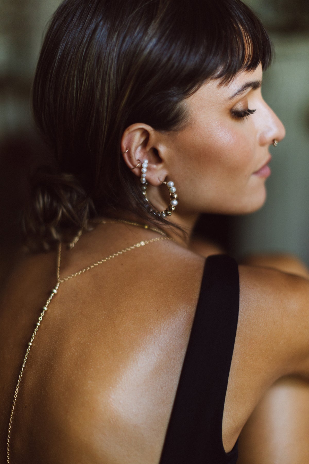 Large Alba hoops - Gold cultured pearl