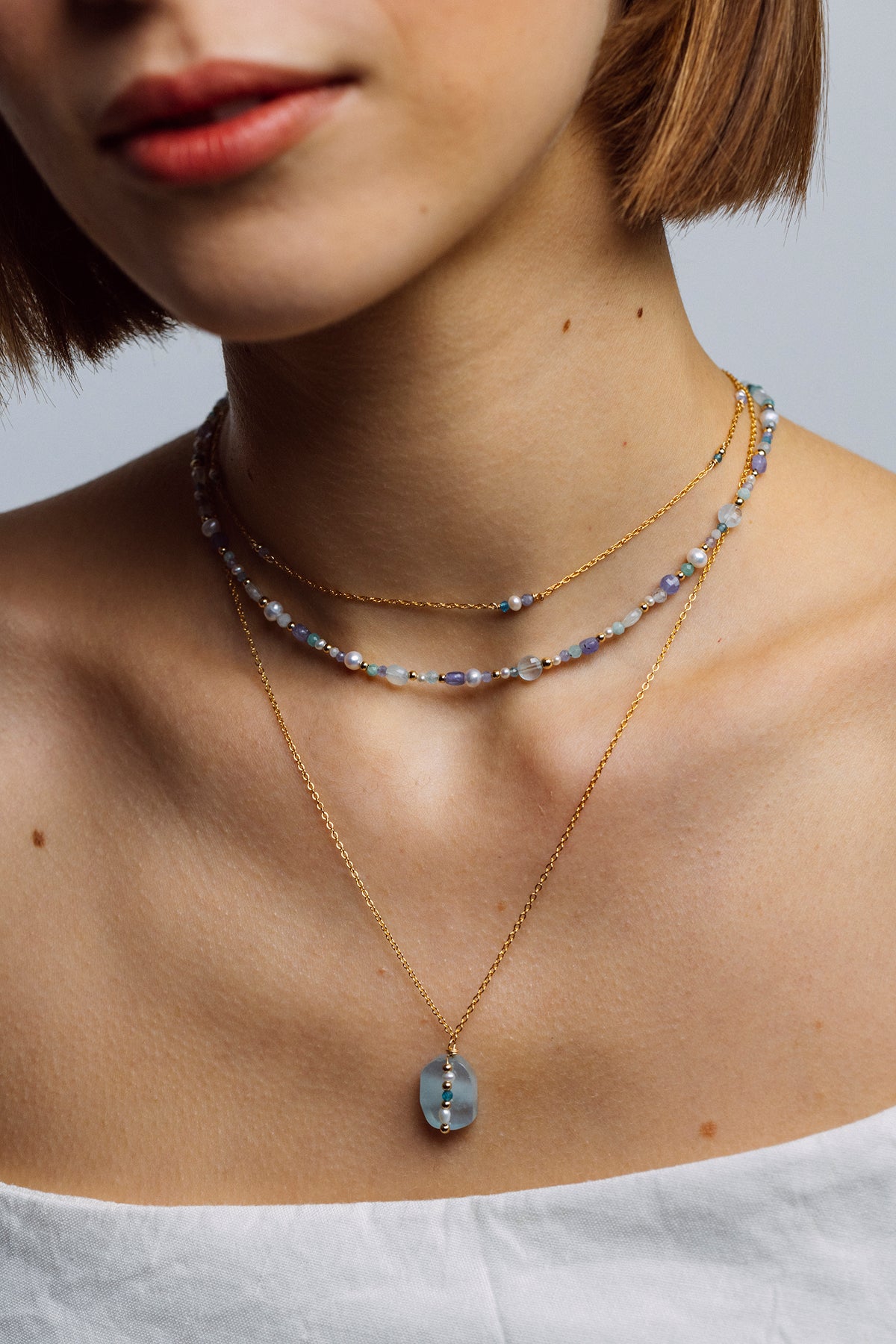 Cowrie Necklace - Aquamarine