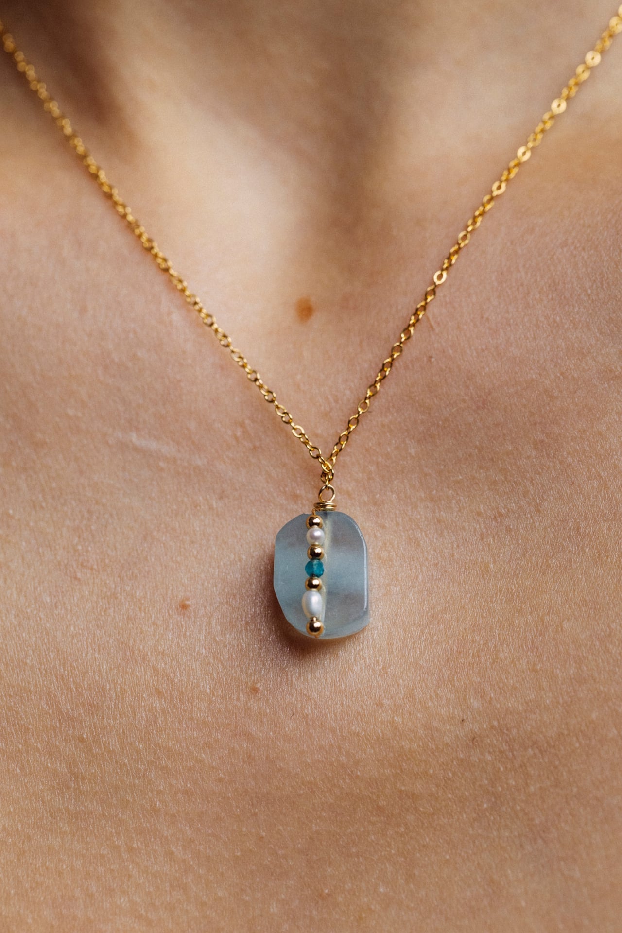 Cowrie Necklace - Aquamarine