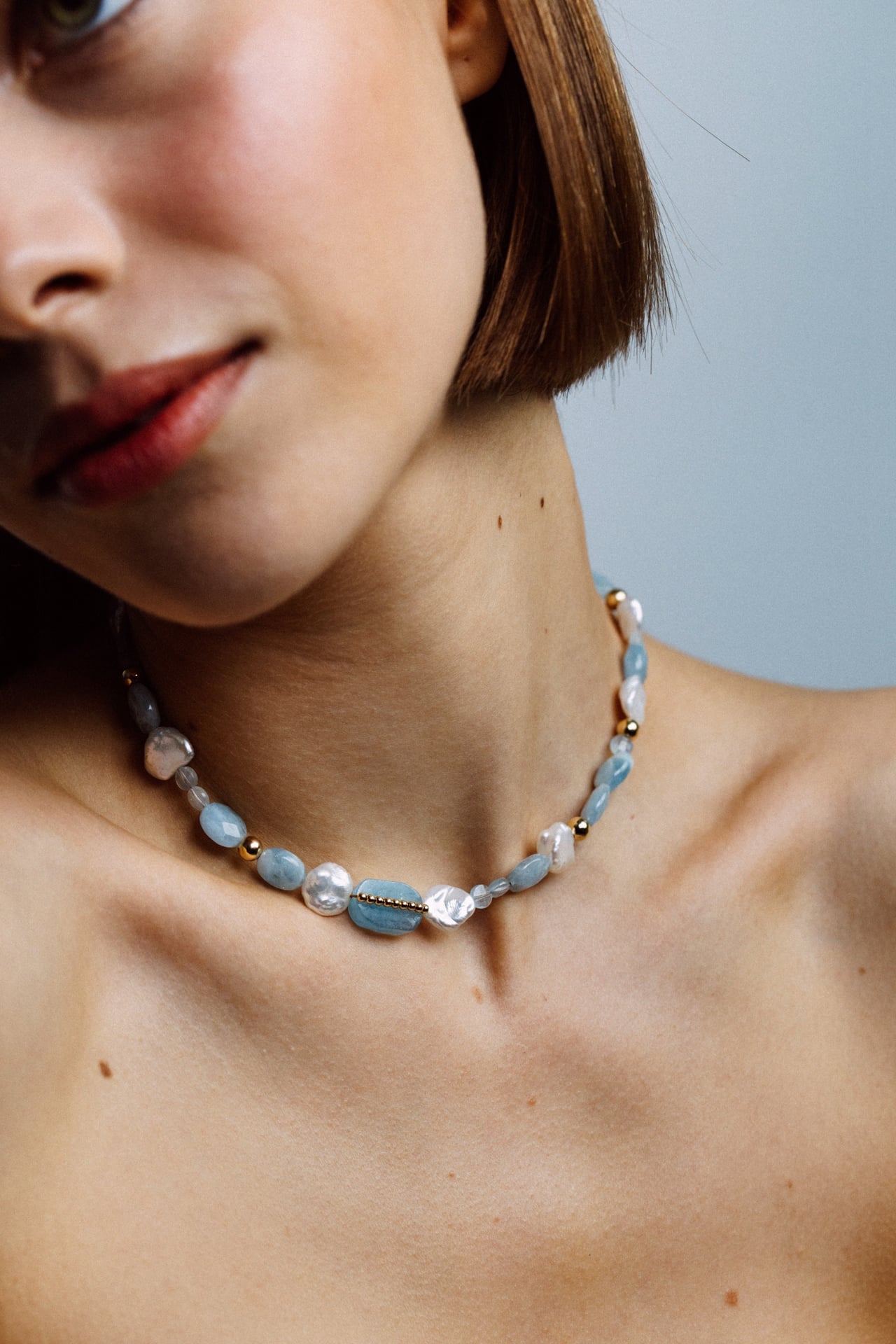 Cowrie Shell Necklace - Aquamarine