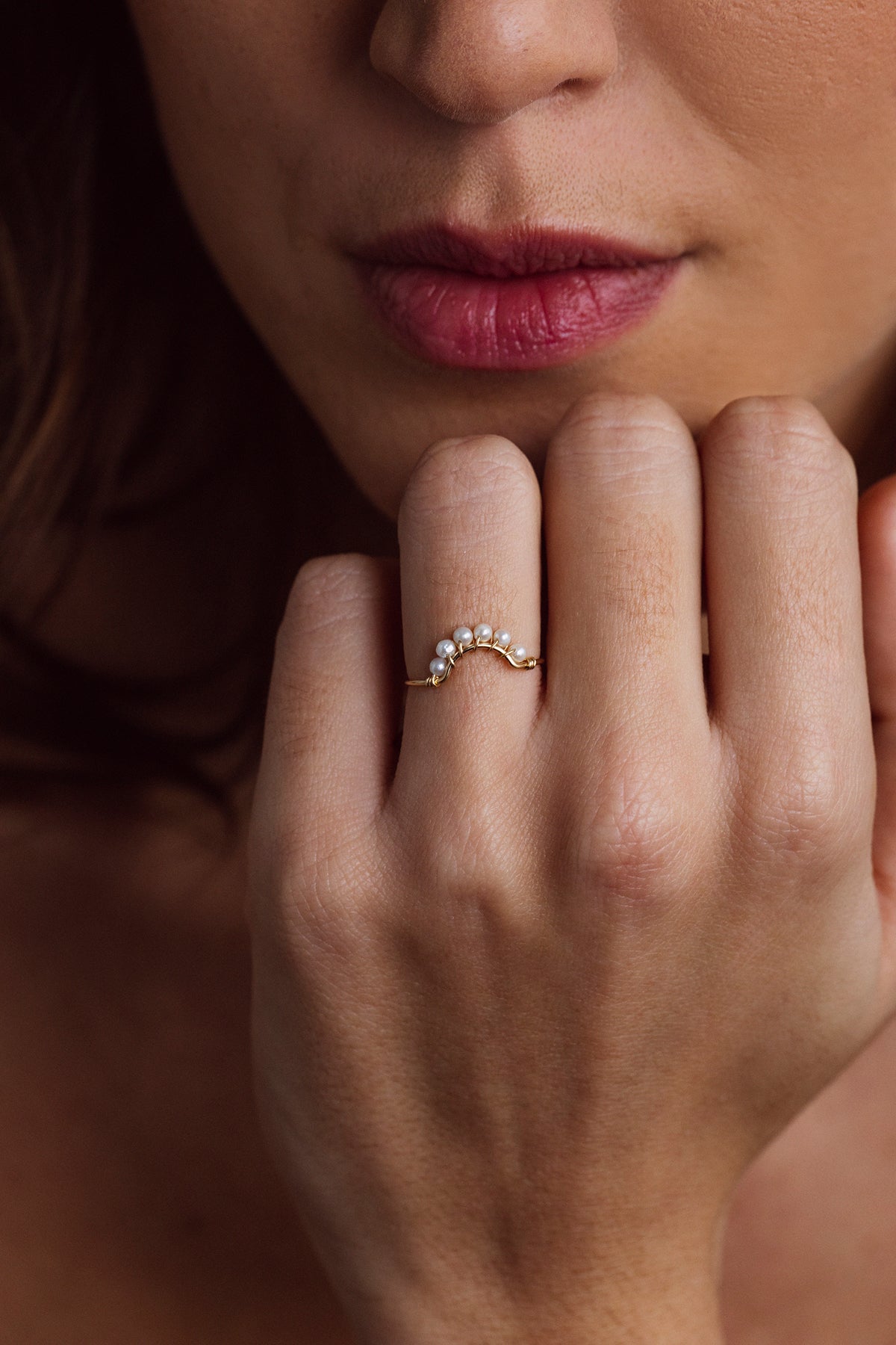 Half Moon Lace Ring - Cultured pearl