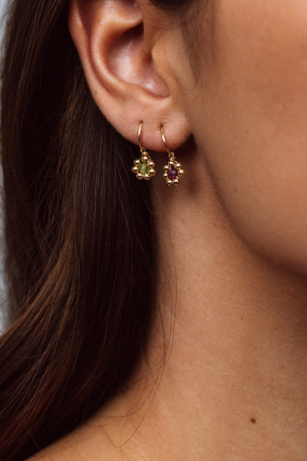 Daisy Creole Earrings - Peridot