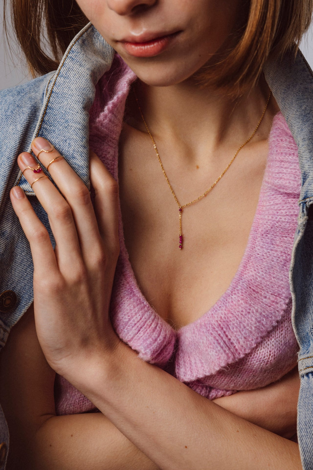 Théa long necklace - Ruby