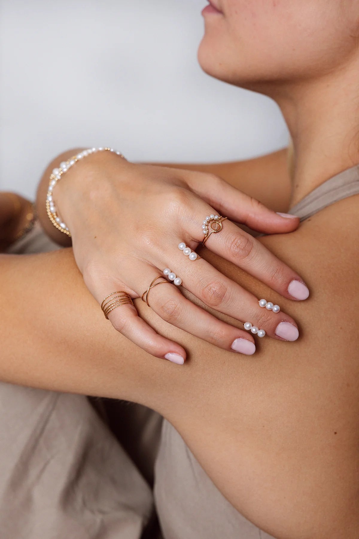 Sand Ring Set - Cultured Pearl