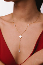 Swan Long Tie Necklace - Mother of Pearl