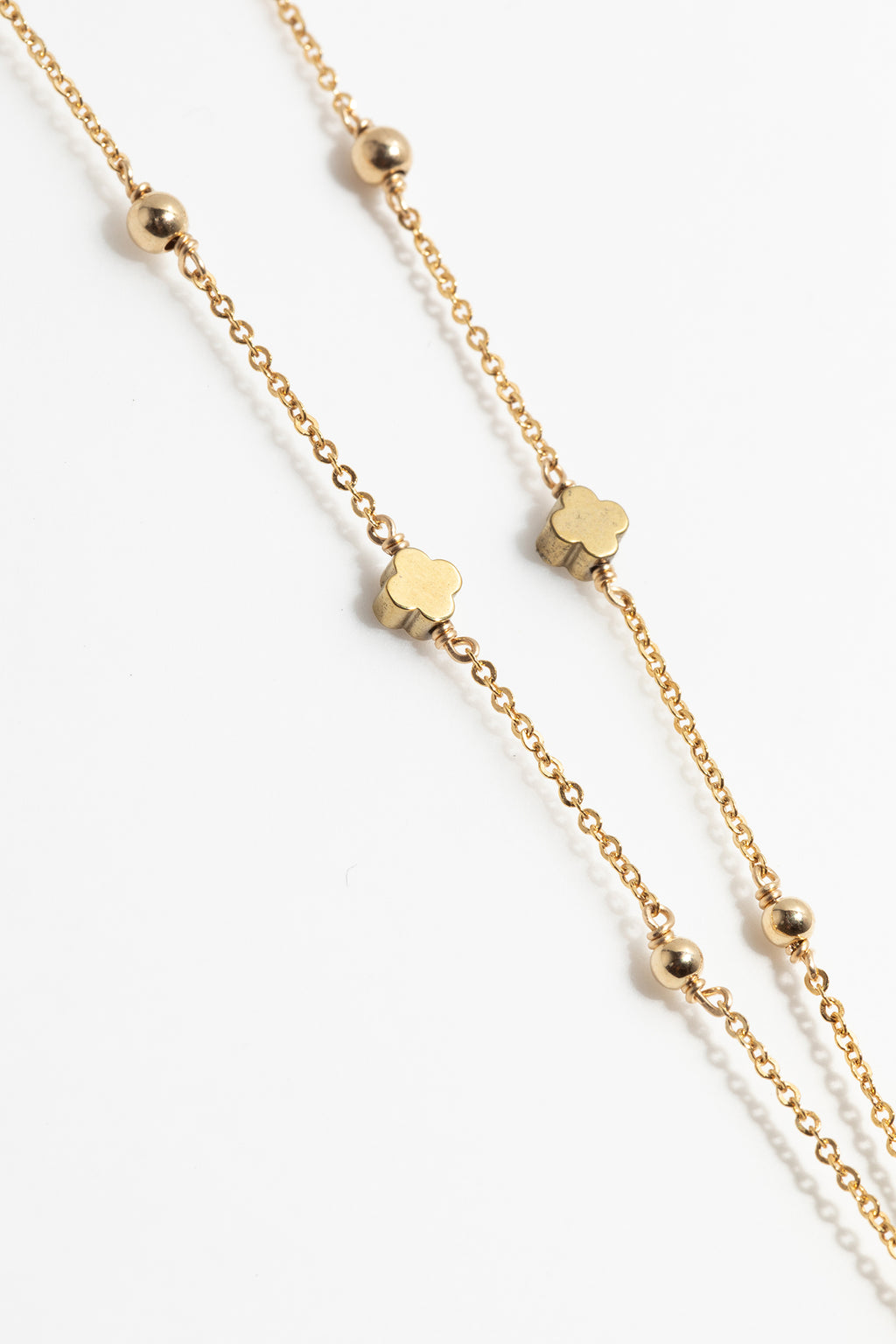 Amaya Rosary Necklace - Pyrite Clover