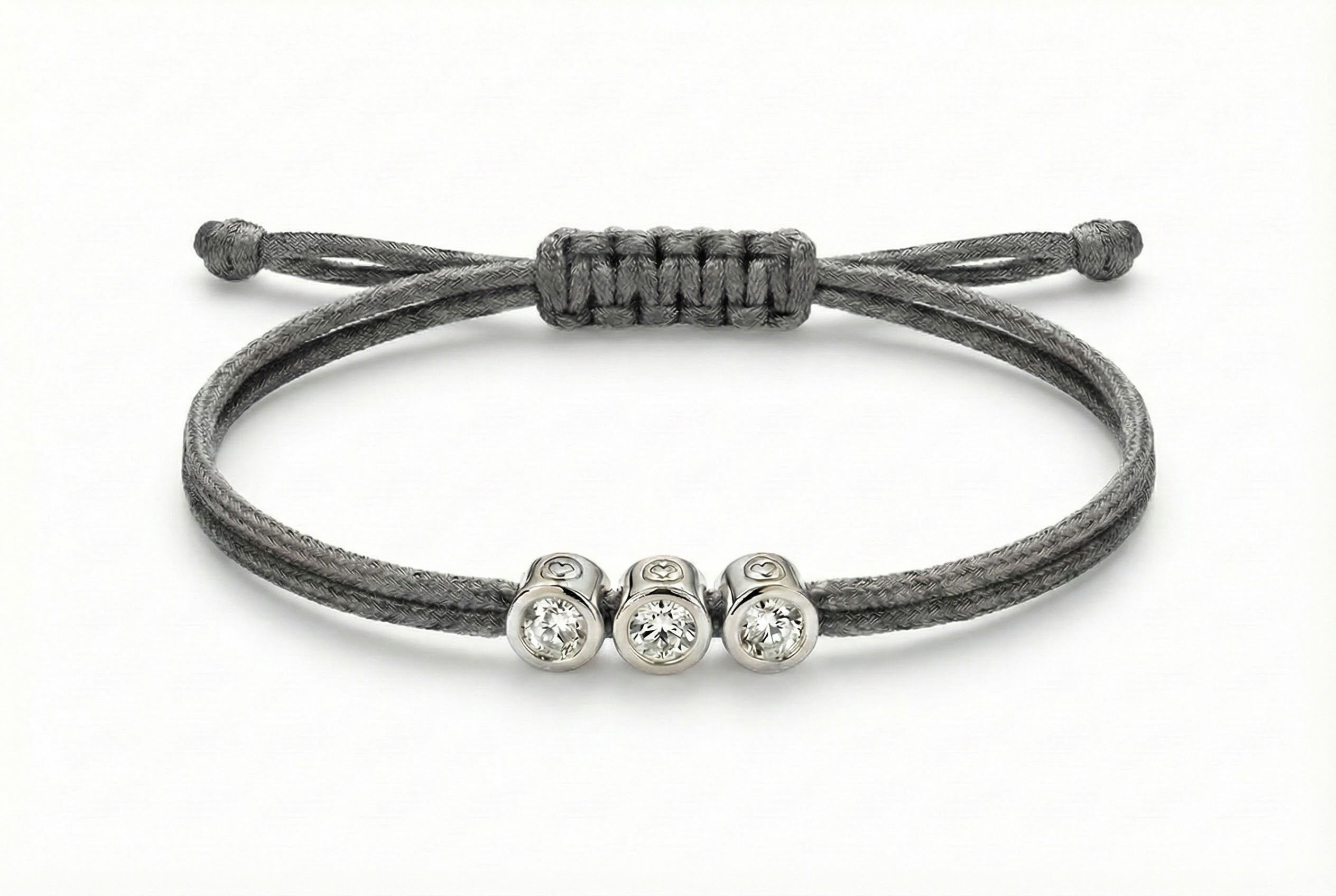 Love Lab Triply Bracelet - White Diamond - Gray Cord