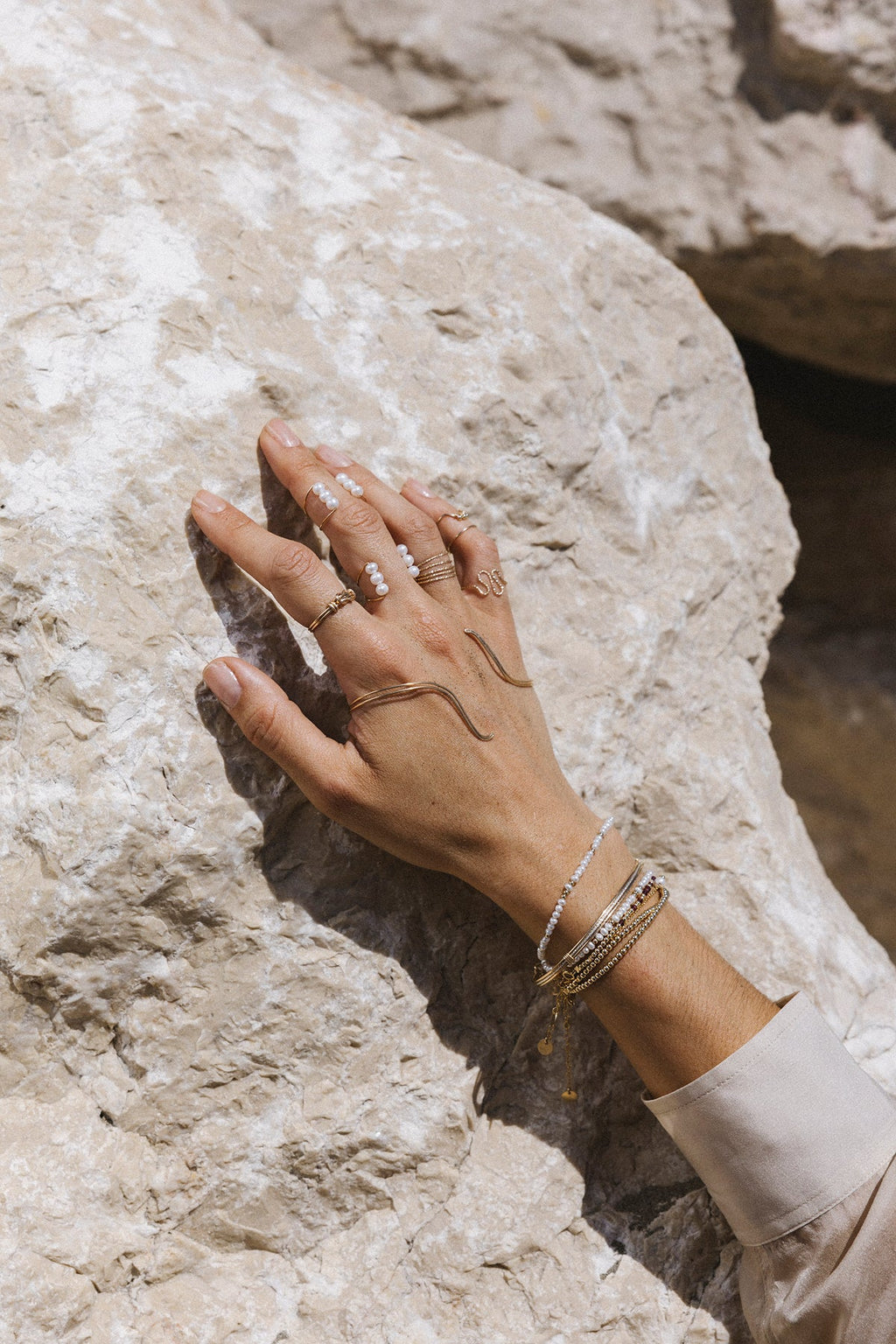 Sand Ring Set - Cultured Pearl