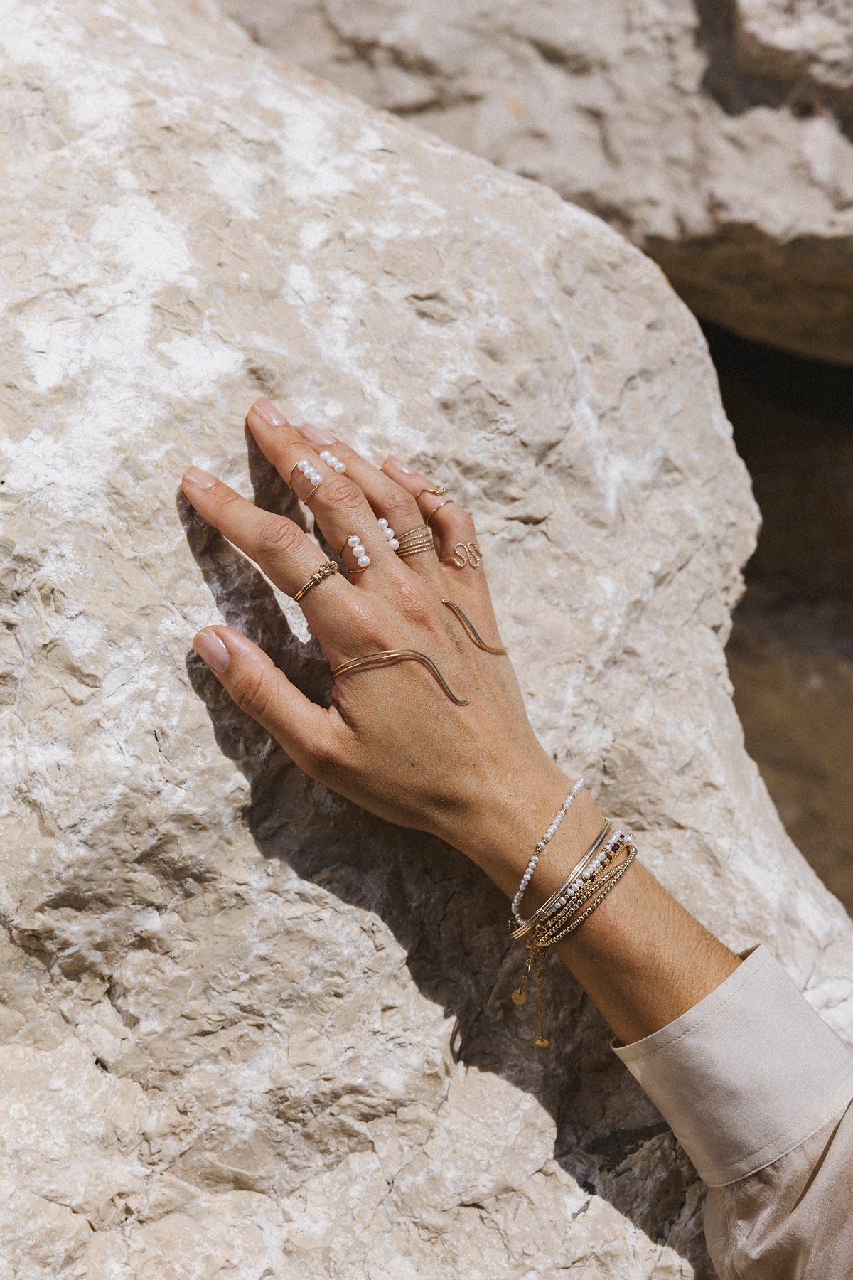 Sand Ring Set - Cultured Pearl