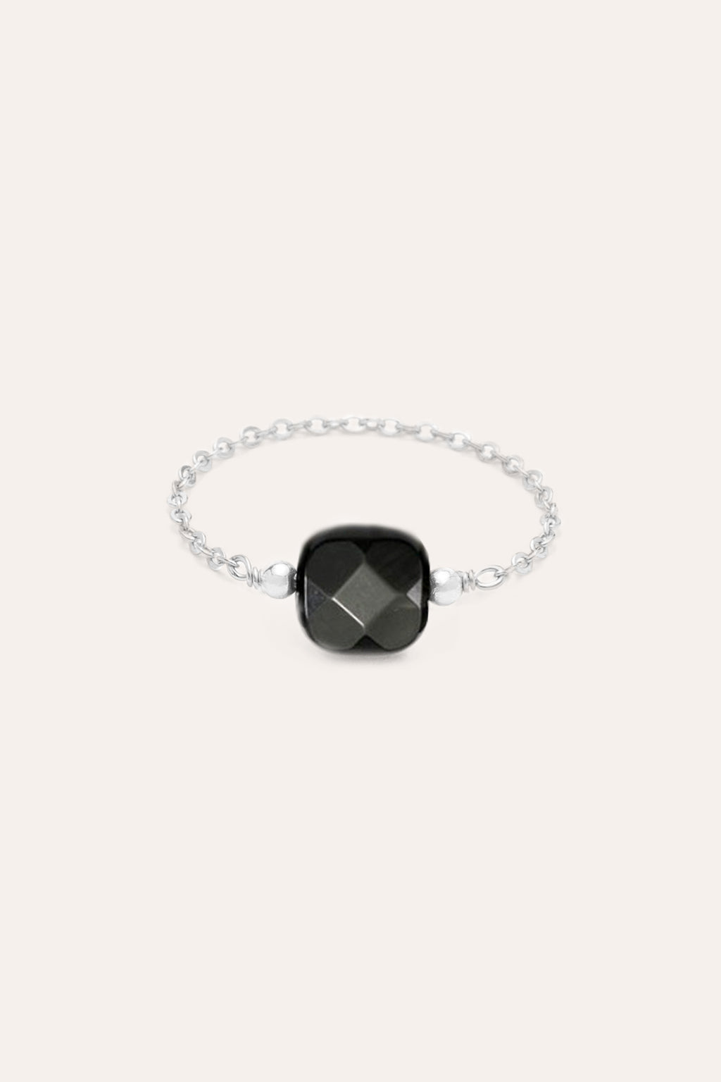 Chain ring - Agate noire carrée