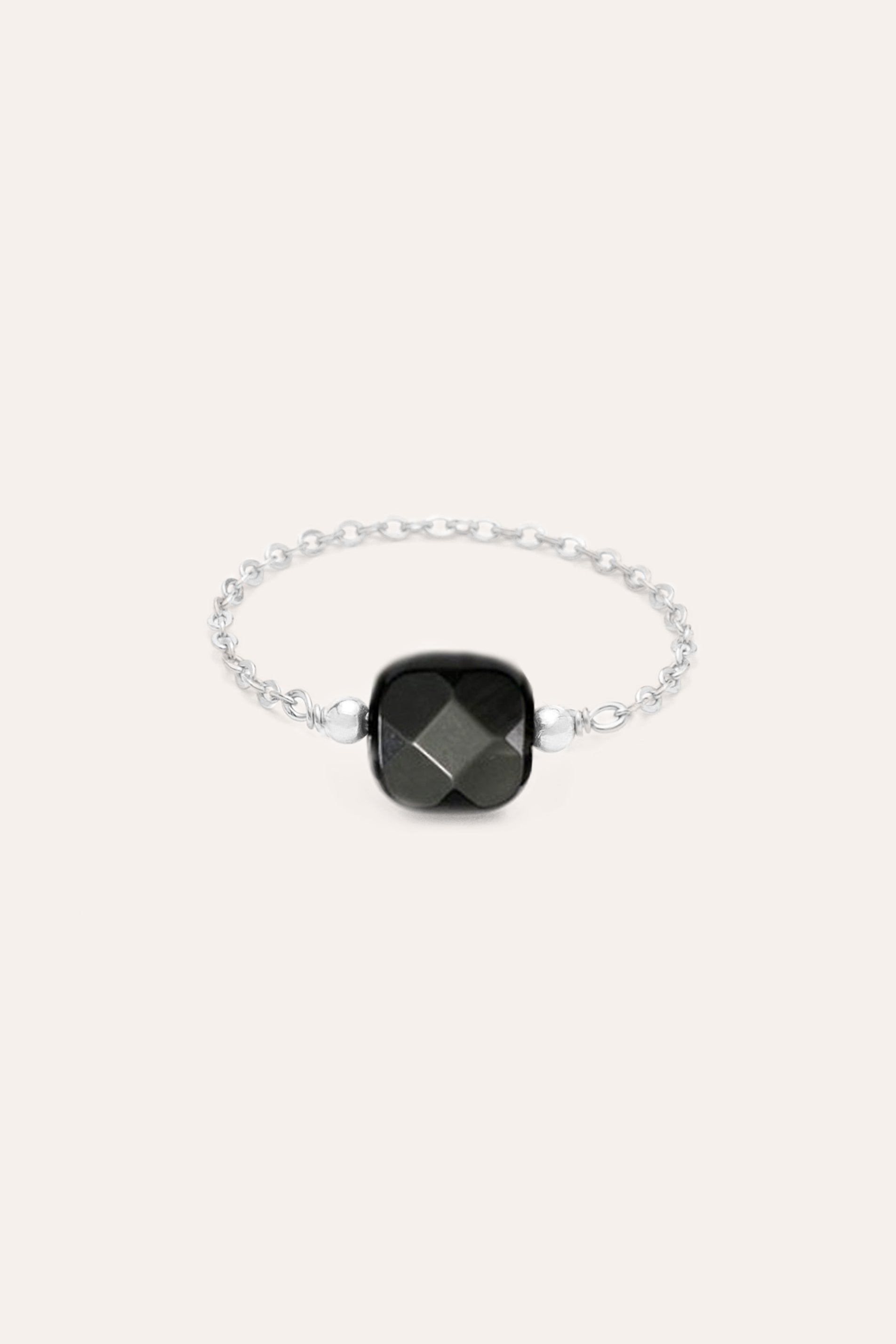 Chain ring - Agate noire carrée