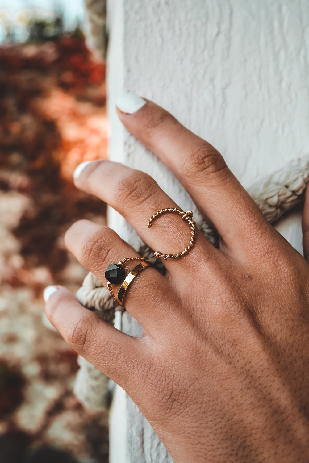 Chain ring - Agate noire carrée
