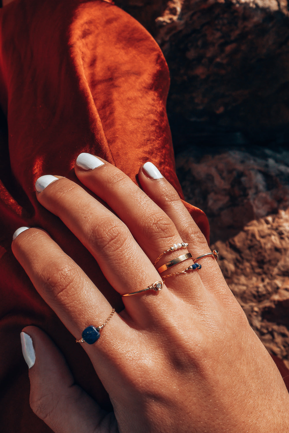 Chain ring - Agate noire carrée