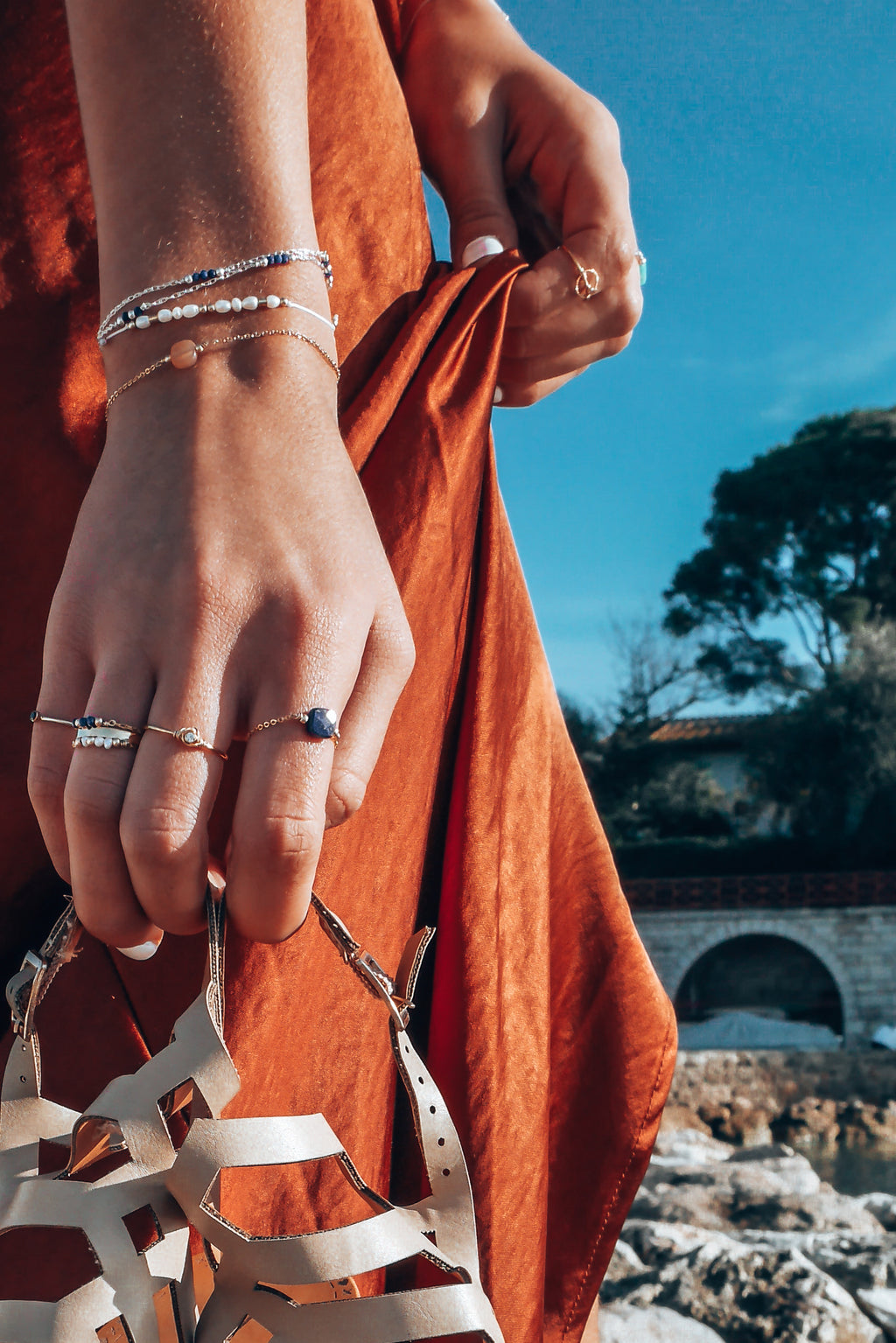 Chain ring - Agate noire carrée