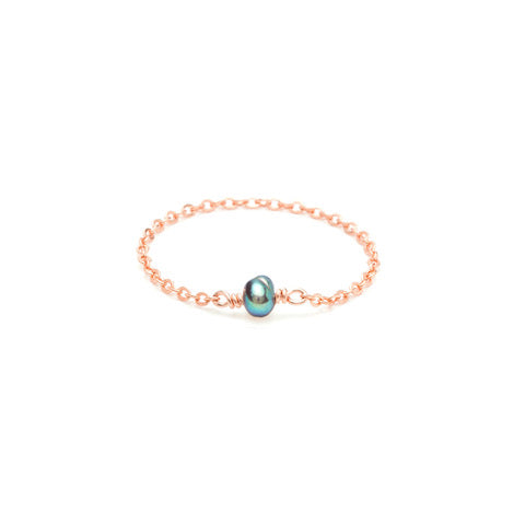 Chain ring Stella Pink gold - Grey cultured pearl