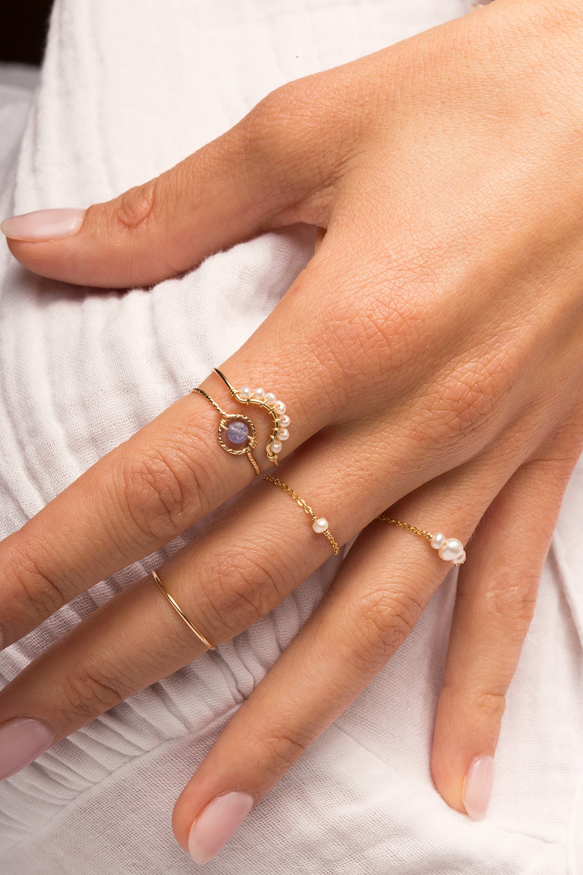 Charming chain ring - Cultured pearls