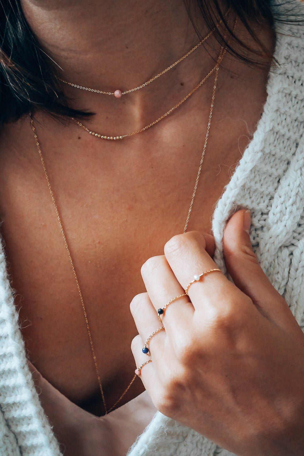 Stella chain ring - Pink stone