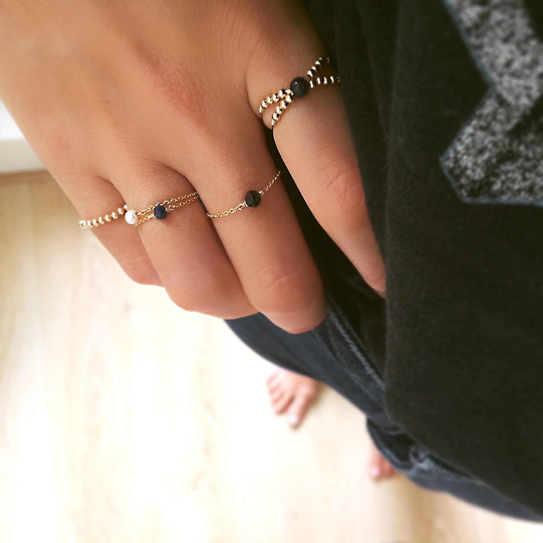 Stella chain ring - Pink stone